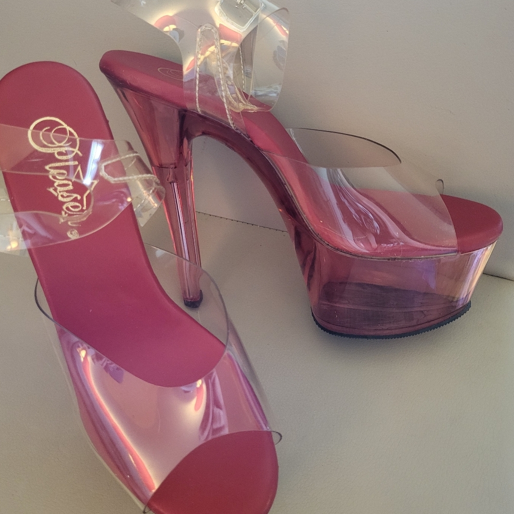 Pleaser Clear and Pink Transparent Heels Size 8
